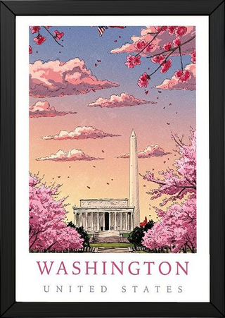 Washington DC — Cherry Blossom Monument Wall Art Print