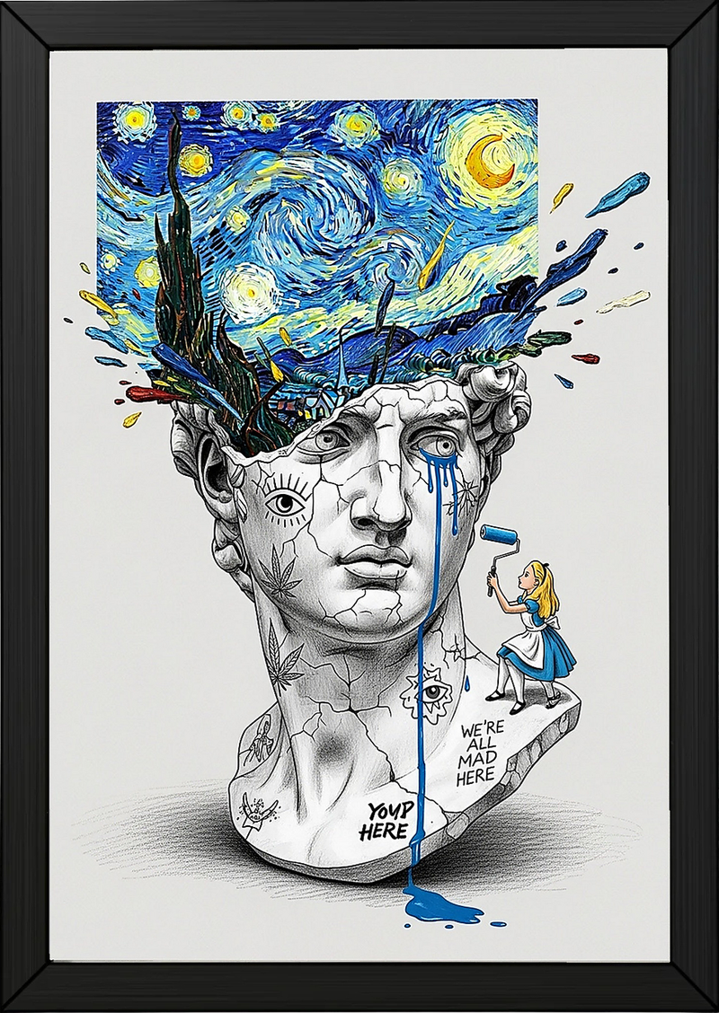 We're All Mad Here Van Gogh — Surreal Self-Portrait Wall Art Print