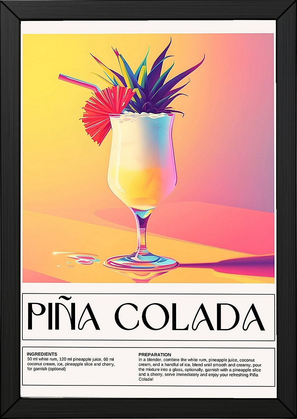 Pina Colada Wall Art Print — Tropical Coconut Rum Cocktail Poster