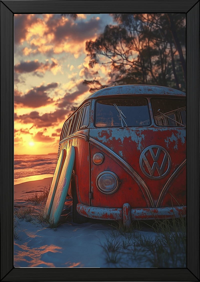 Van in Time Wall Art Print — Vintage Camper Van Travel Poster
