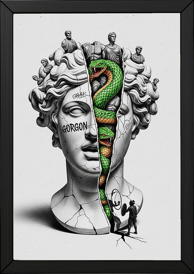 Gorgon Medusa — Surreal Apollo Bust Wall Art Print