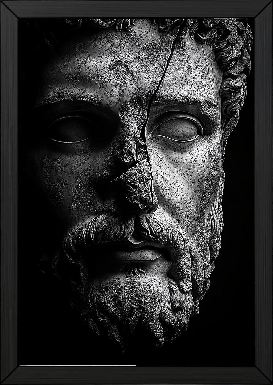 Stone Guardian Wall Art Print — Ancient Sculpted Face Poster