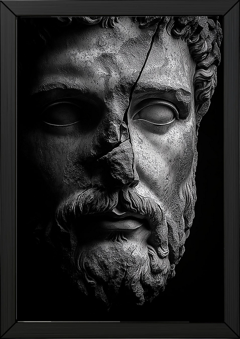 Stone Guardian Wall Art Print — Ancient Sculpted Face Poster