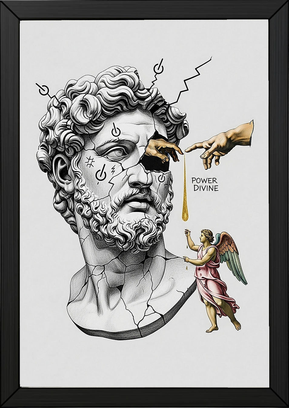 Power Divine — Zeus Meets Michelangelo's Creation of Adam Wall Art Print