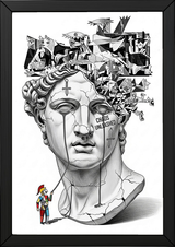 Chaos Unleashed — Surreal David Bust Meets Picasso's Guernica Wall Art Print