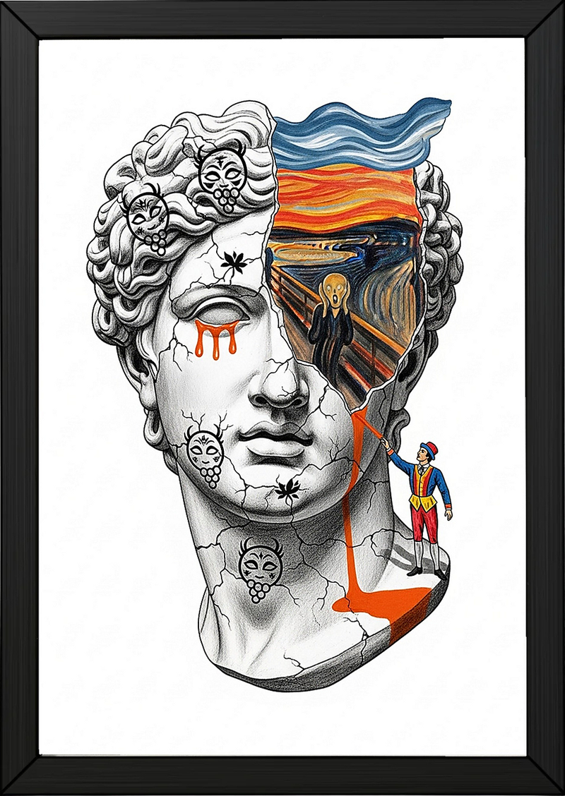 The Scream David — Surreal Renaissance Bust Wall Art Print