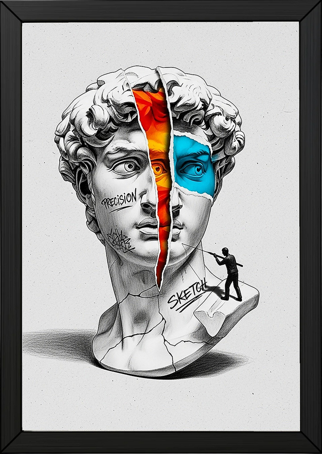 Precision & Sketch — Surreal David Bust Wall Art Print
