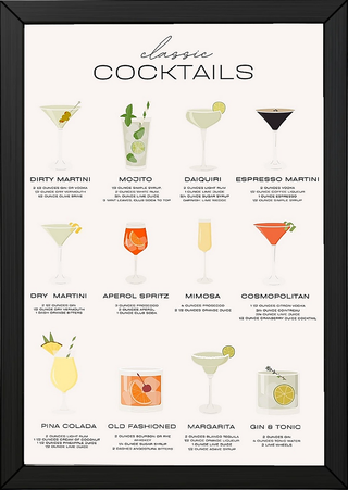 Classic Cocktails Wall Art Print — Vintage Bar Menu Poster