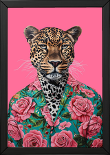 Floral Leopard Wall Art Print — Botanical Animal Poster