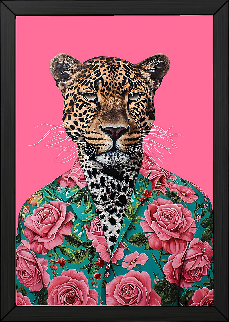Floral Leopard Wall Art Print — Botanical Animal Poster
