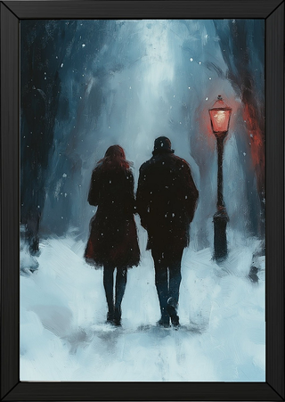 Frosted Steps, Warm Hearts Wall Art Print — Winter Couple Poster