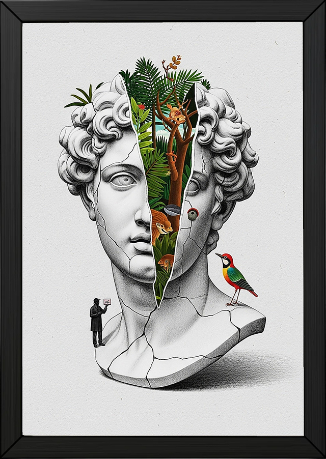 Nature Collage — Surreal Apollo Bust Wall Art Print