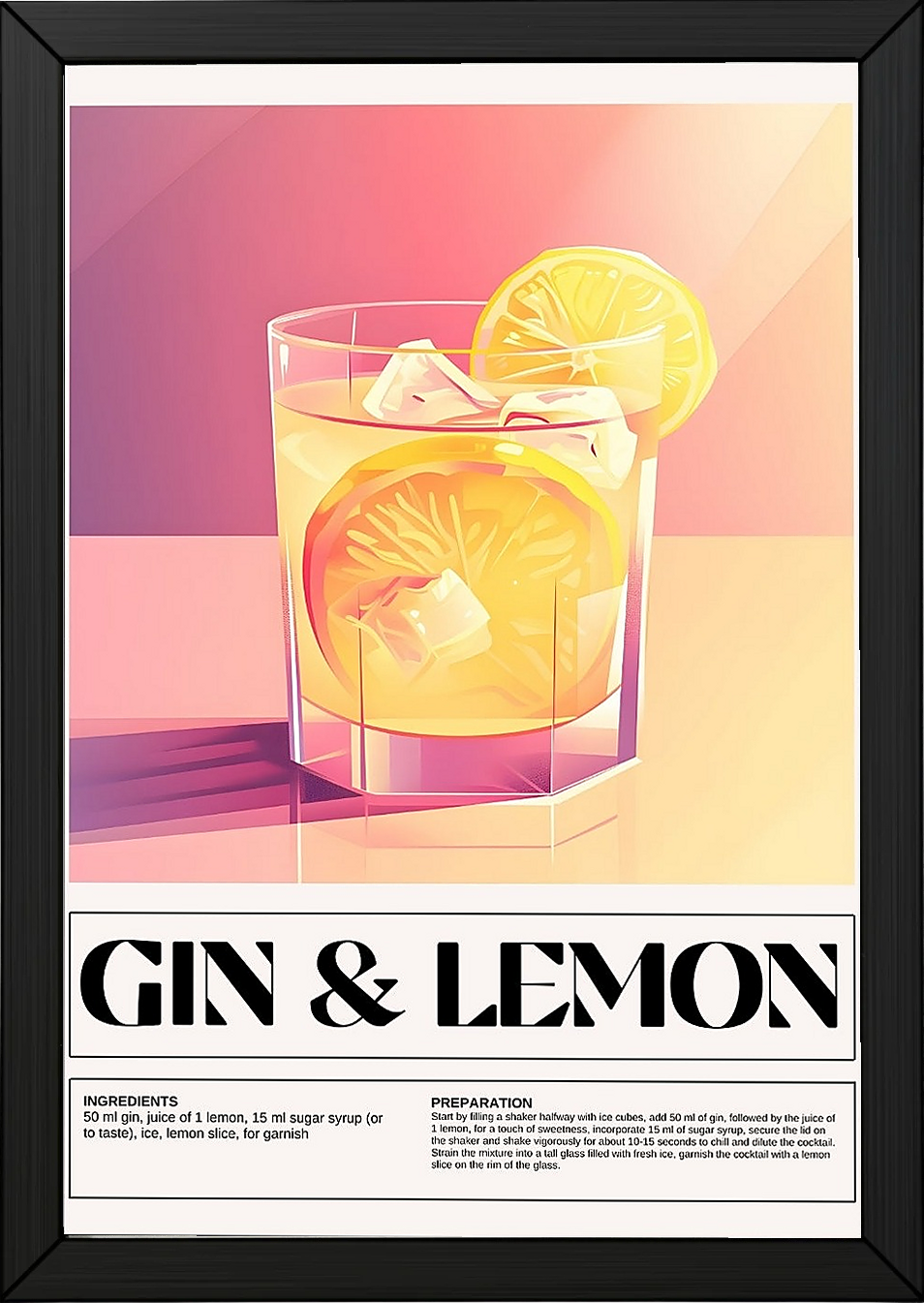 Gin & Lemon Wall Art Print — Classic Cocktail Poster
