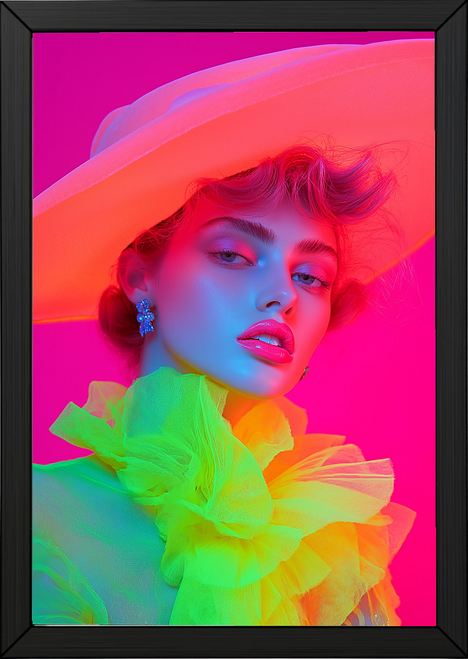 Hat and Hues Wall Art Print — Neon Pop Portrait Poster
