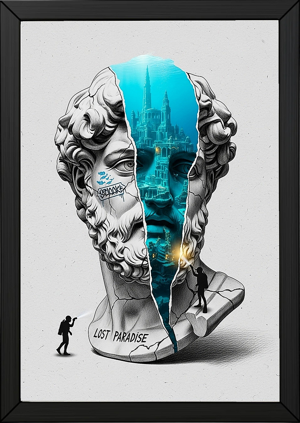 Lost Paradise Atlantis — Surreal Poseidon Bust Wall Art Print