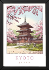 Kyoto Japan Travel Poster — Cherry Blossom Pagoda Temple Print