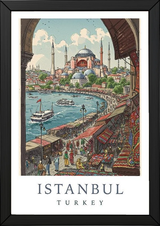 Istanbul Turkey Travel Poster — Hagia Sophia Bosphorus Bazaar Print