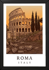 Rome Italy Travel Poster — Colosseum Ancient Ruins Cypress Print