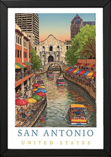 San Antonio Texas Travel Poster — Riverwalk Alamo Cityscape Print