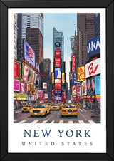 New York City Travel Poster — Times Square Yellow Cabs Iconic Print