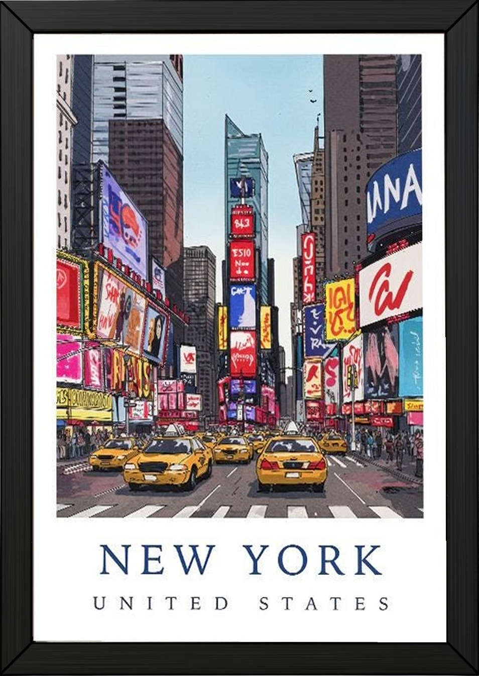 New York City Travel Poster — Times Square Yellow Cabs Iconic Print