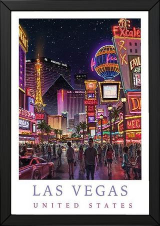 Las Vegas Travel Poster — Neon Strip Night Cityscape Print