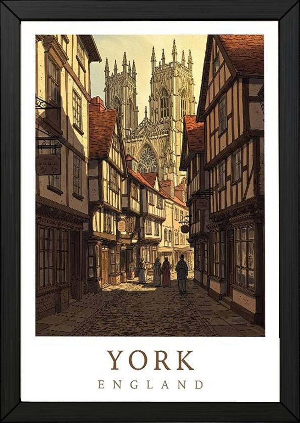 York England Travel Poster — Shambles Medieval City York Minster Print