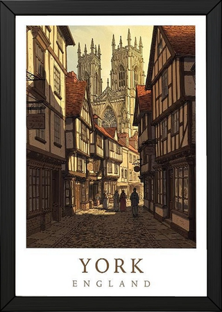 York England Travel Poster — Shambles Medieval City York Minster Print