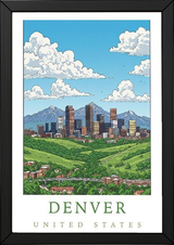 Denver Colorado Travel Poster — Rocky Mountains Mile-High Skyline Print