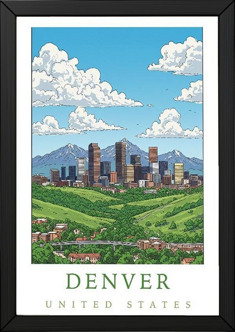 Denver Colorado Travel Poster — Rocky Mountains Mile-High Skyline Print