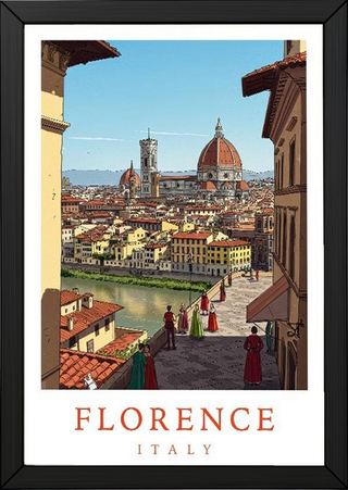 Florence Italy Travel Poster — Duomo Cathedral Renaissance Street Print