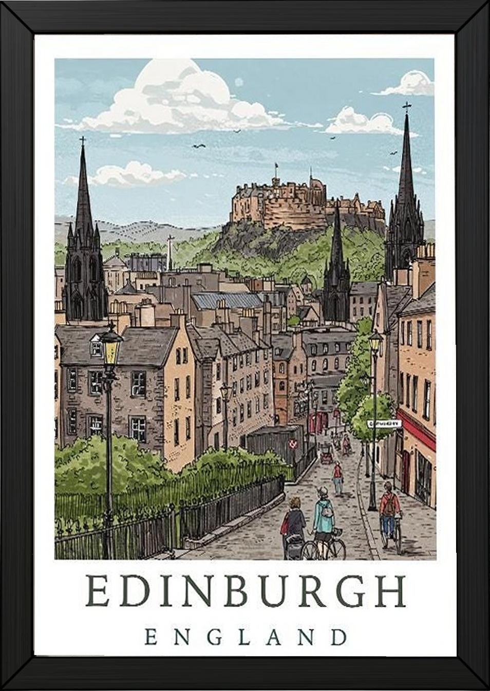 Edinburgh Scotland Travel Poster — Castle Royal Mile Old Town Print