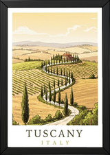Tuscany Italy Travel Poster — Rolling Hills Cypress Vineyards Print