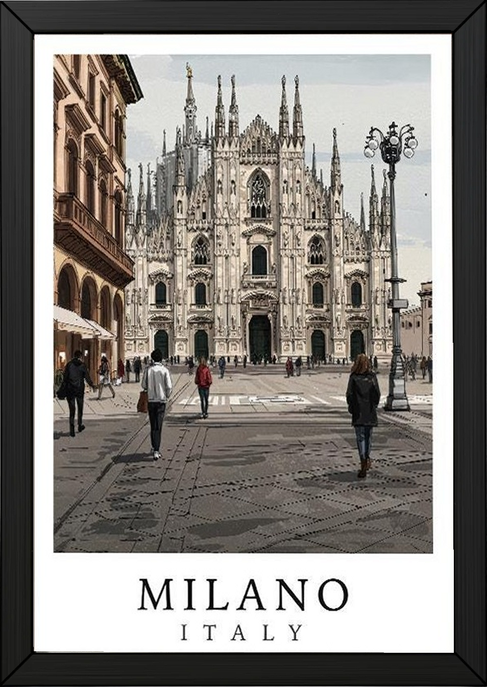 Milano Italy Travel Poster — Duomo Piazza Daytime Cityscape Print