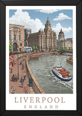 Liverpool England Travel Poster — Pier Head Liver Building Waterfront Print