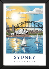 Sydney Australia Travel Poster — Opera House Harbour Bridge Sailboat Print