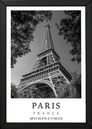 Paris Eiffel Tower Poster — Black and White France Coordinates Print