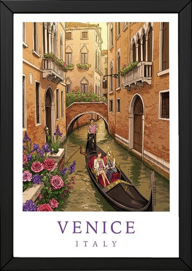 Venice Italy Travel Poster — Gondola Canal Romantic Wall Art Print