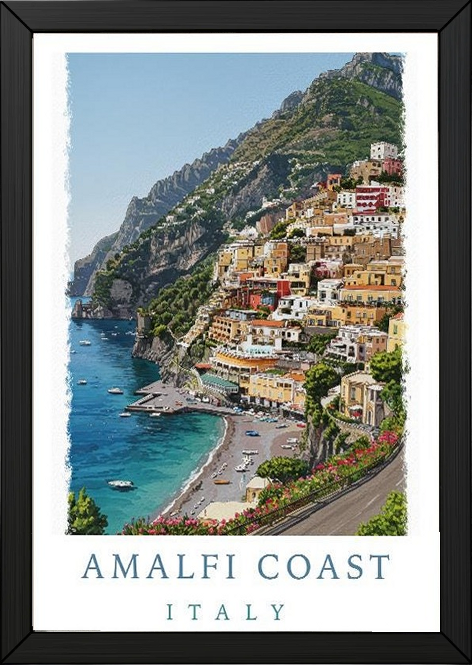 Amalfi Coast Italy Travel Poster — Positano Cliffside Village Print