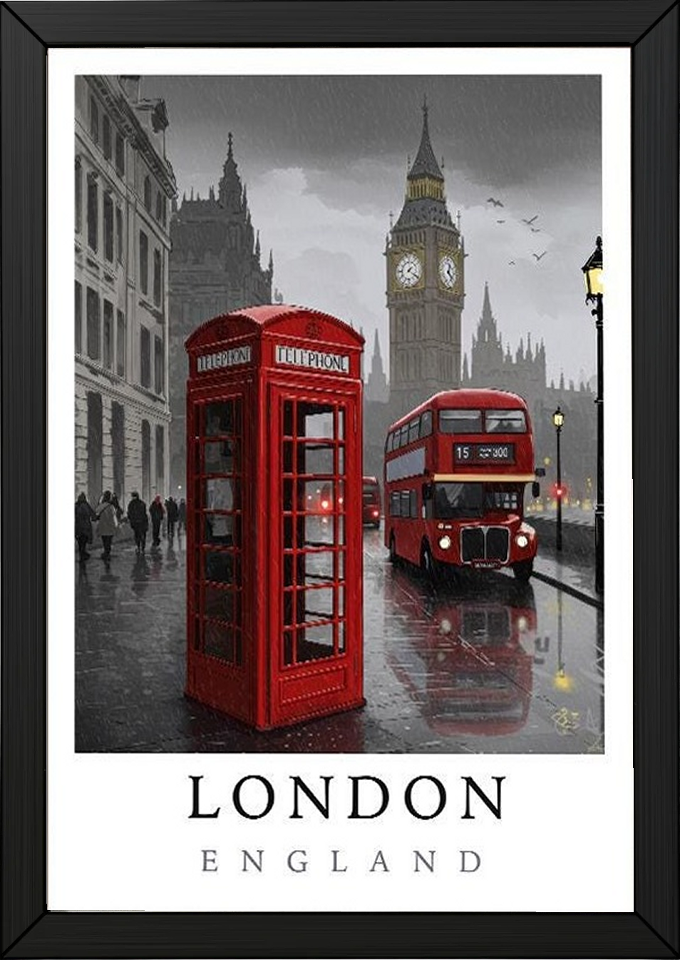 London Travel Poster — Big Ben Red Bus Telephone Box Iconic Print