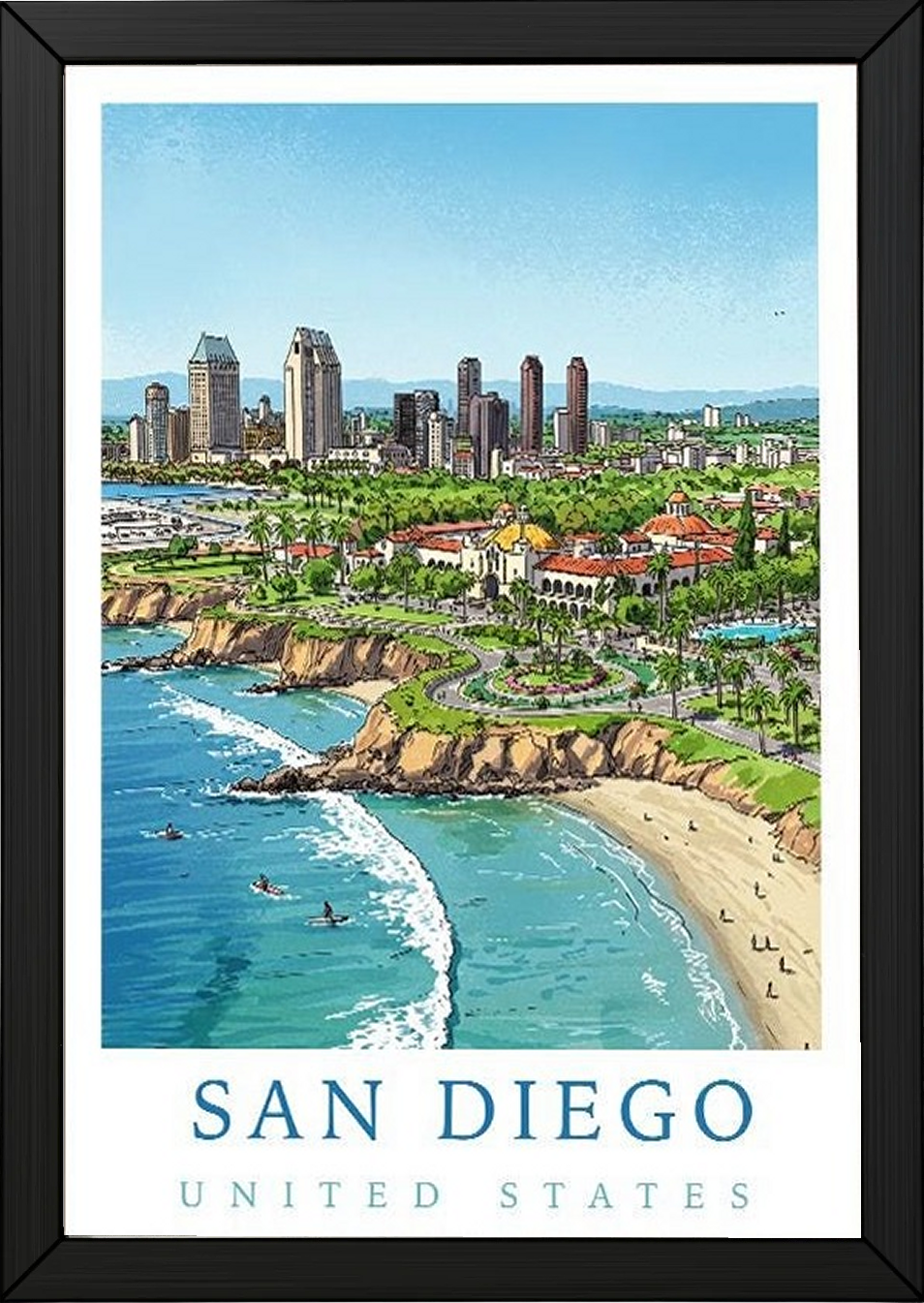 San Diego Travel Poster — Coastal Skyline Cabrillo Beach Print