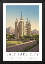 Salt Lake City Utah Travel Poster — Temple Square Wasatch Mountains Print