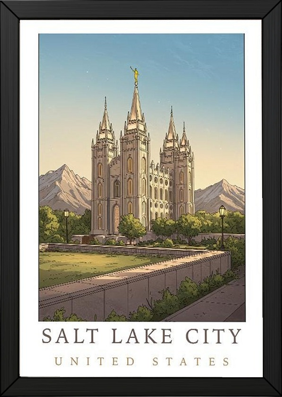 Salt Lake City Utah Travel Poster — Temple Square Wasatch Mountains Print
