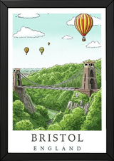 Bristol England Travel Poster — Clifton Bridge Hot Air Balloon Print