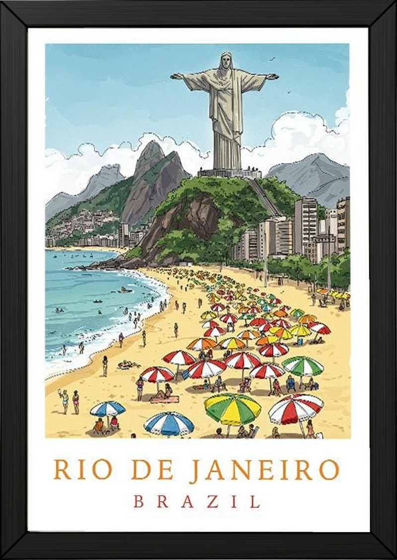 Rio de Janeiro Brazil Travel Poster — Christ Redeemer Copacabana Print