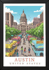 Austin Texas Travel Poster — State Capitol Food Truck Congress Print