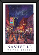 Nashville Travel Poster — Music City Broadway Honky Tonks Night Print