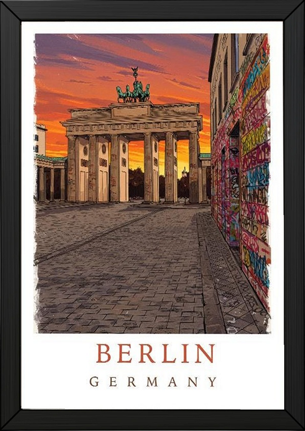 Berlin Germany Travel Poster — Brandenburg Gate Sunset Graffiti Print