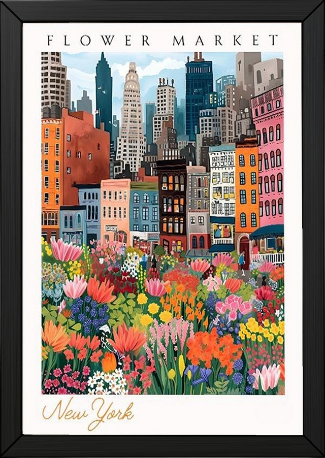 New York Flower Market Print — NYC Skyline Cityscape Botanical Art