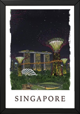 Singapore Travel Poster — Gardens by the Bay Marina Night Print